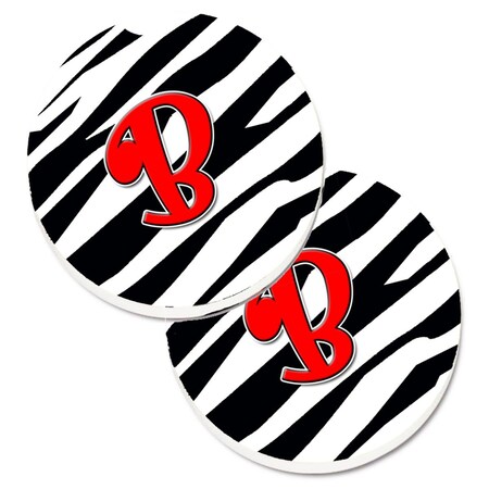 Carolines Treasures Monogram Initial B Zebra Red Set of 2 Cup Holder Car Coaster CJ1024-BCARC